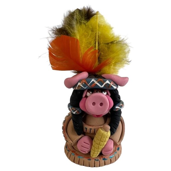 3 Clay Pig Art Sculpture Figurines Bumblebee Native American Indian Girl - Picture 5 of 12